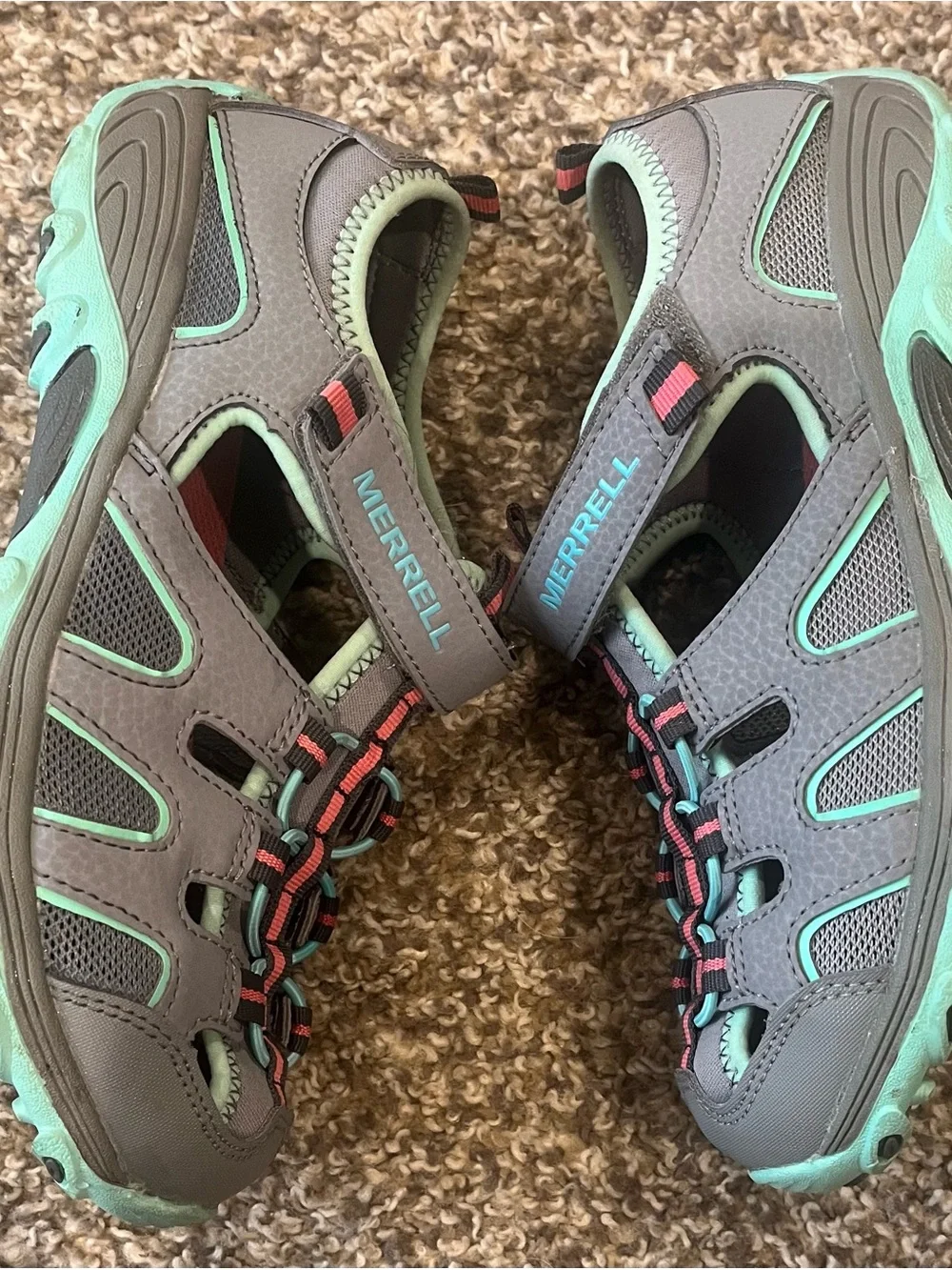 Merrell Hydro H2O Closed-Toe Sandals Teal Pink Gray Size 4 Big Kid